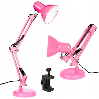 Lampička Stolní lampička rýsovací školní Noční pro LED žárovku E27, nastavitelná, RŮŽOVÁ