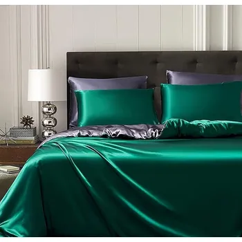 Povlečení Saténová souprava povlečení, 200 x 200 cm, tmavě zelená - Gezu