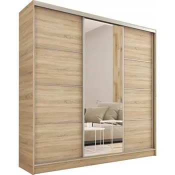 Šatní skříň Šatní skříň LITOLARIS 200 se zrcadlem, 4 šuplíky a 2 tyčemi, dub sonoma