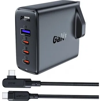 Acefast A40 GaN UK 100W PD 3x USB-C 1x USB-A - černá