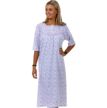 Dámská noční košile Fialově květovaná noční košilka v dlouhé délce pro ženy s knoflíky 1C3408 fialová 2xl