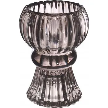 Svícen Skleněný svícen šedý na čajovou svíčku i kuželovou svíčku