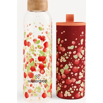 Láhev Waterdrop waterdrop® - Skleněná lahev na vodu, odolná lahev na pití a termoobal, APPLE transparentní 600 ml