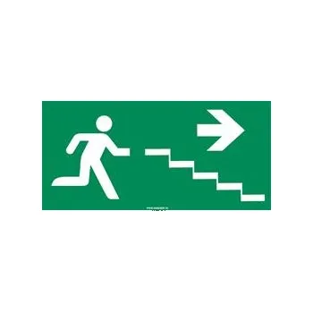 Únikové schodiště vpravo dolů - bezpečnostní tabulka, samolepka 400x200 mm