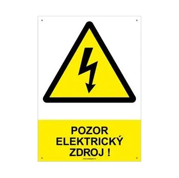 POZOR ELEKTRICKÝ ZDROJ ! - bezpečnostní tabulka s dírkami, plast A4, 2 mm