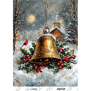 Umělecký papír Rýžový a soft papír na decoupage - Zimní město a zvon - KB2625 Materiál: Soft, Rozměr: A4