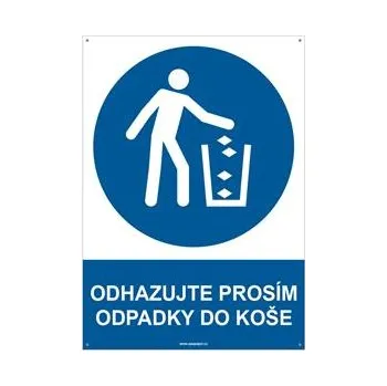 ODPADKY PROSÍM ODHAZUJTE DO KOŠE - bezpečnostní tabulka s dírkami, plast A4, 2 mm