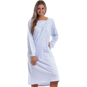 Dámské noční prádlo Dámská noční košile, TEPLÁ, dlouhé rukávy, modře květovaná, v dlouhé délce 1C3087 modrá xl