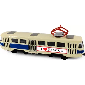 autíčko Kovová retro tramvaj PRAGUE T3 16 cm s otevíracími dveřmi