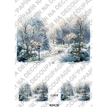 Umělecký papír Rýžový a soft papír na decoupage - Zimní krajinka - KB2675 Materiál: Soft, Rozměr: A4
