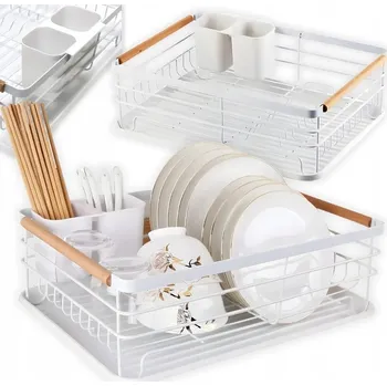 Odkapávač na nádobí ODKAPÁVAČ NA NÁDOBÍ S ODKAPÁVAČEM NA PŘÍBORY A TÁCEM, BÍLÝ