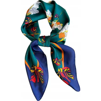 Podprsenka KAMEA saténový šátek 70x70 zelený bílé květy tmavě modrý rámeček