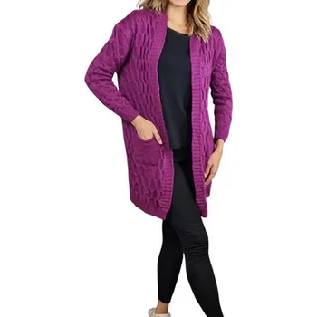 Dámský svetr Dámský kardigan s kapucí fialový vel.UNI (M/L/XL)