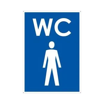 WC MUŽI, modrá, plast s dírami 2 mm 105x148 mm