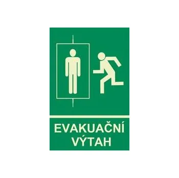 Evakuační výtah - fotoluminiscenční tabulka, plast 2 mm 100x150 mm