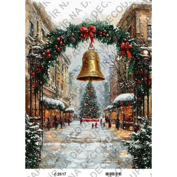 Umělecký papír Rýžový a soft papír na decoupage - Zimní město a zvon - KB2617 Materiál: Soft, Rozměr: A4