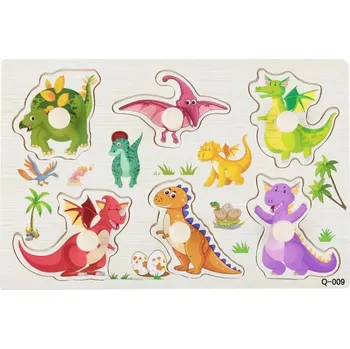 Puzzle DŘEVĚNÉ EDUKATIVNÍ PUZZLE TŘÍDIČ TVARY DINOSAUŘI