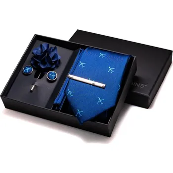 Kravata SET Letadlo Kravata | Kapesníček | Manžetové knoflíčky Modrá