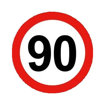 Nejvyšší omezená/konstrukční rychlost vozidla 90 km, bezpečnostní tabulka, plast 2 mm - kruh 15 cm