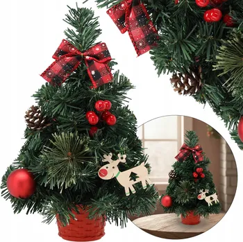 Vánoční stromek MALÝ Umělý vánoční stromeček červený s vánoční hvězdou ZDOBENÝ 30 cm