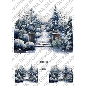 Umělecký papír Rýžový a soft papír na decoupage - Zimní krajinka - KB2680 Materiál: Soft, Rozměr: A4
