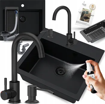 Granitový dřez Jednokomorový granitový dřez Sink Quality FERRUM, černý