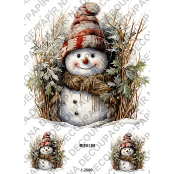 Umělecký papír Rýžový a soft papír na decoupage - Sněhulák - KB2660 Materiál: Soft, Rozměr: A4