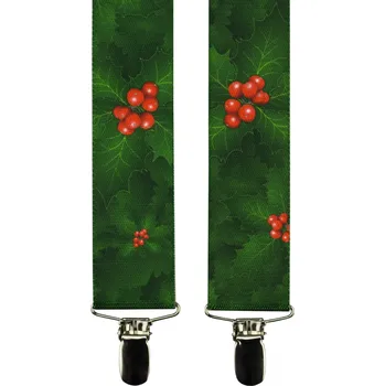 Kšandy Zelené pánské široké kšandy s vánočním motivem cesmíny