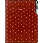 Diář DESIGN denní A4 2026 - hnědá - Bílý květ