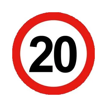 Nejvyšší omezená/konstrukční rychlost vozidla 20 km, bezpečnostní tabulka, samolepka - kruh 15 cm