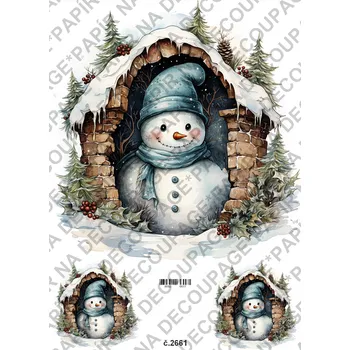 Umělecký papír Rýžový a soft papír na decoupage - Sněhulák - KB2661 Materiál: Soft, Rozměr: A4