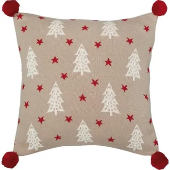 Bytový textil SCANquilt pletený povlak DESIGN stromky a hvězdy béžovosmetanová 45 x 45 cm