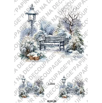 Umělecký papír Rýžový a soft papír na decoupage - Zimní krajinka - KB2682 Materiál: Soft, Rozměr: A4