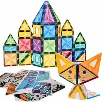 ostatní stavebnice STAVEBNICE STAVEBNICE - EDUKAČNÍ MAGNETICKÉ KOSTKY S NÁLEPKAMI, BAREVNÉ, 82 DÍLKŮ