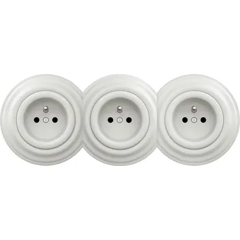 Elektrická zásuvka Kliklap - Trojitá retro zásuvka domovní s rámečkem 230V bílá