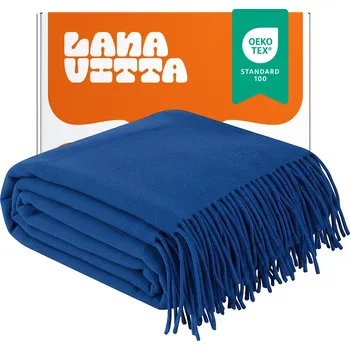 deka Vlněná deka teplá "Grand" 100% vlna Pléd světle modrá 140x200