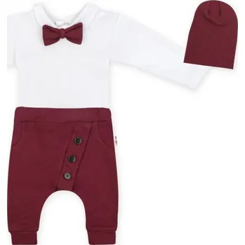 Baby Nellys 3-dílná sada Hubert, body s motýlkem, tepláčky a čepička - bordo, vel. 80, Velikost koj. oblečení 98 (2-3r)