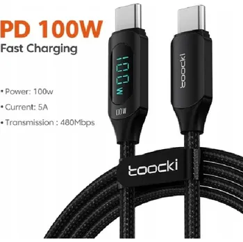 Datový kabel Kabel Toocki 100W USB-C - USB-C kabel 2m s displejem a měřičem