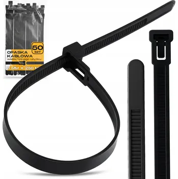 Stahovací páska 50x HADICOVÁ SPONA Kabelová 8x250 Stahovací páska OPAKOVANĚ POUŽITELNÁ Nylon GR-T