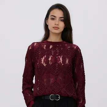 Dámské tričko Reserved - Krajková halenka - hnědá - 419GA-83X - 419GA-83X-M