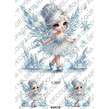 Umělecký papír Rýžový a soft papír na decoupage - Ledová víla, zimní - KB2667 Materiál: Soft, Rozměr: A4