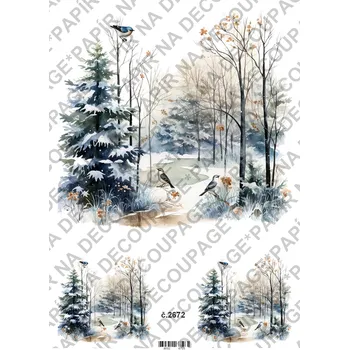 Umělecký papír Rýžový a soft papír na decoupage - Zimní krajinka - KB2672 Materiál: Soft, Rozměr: A4