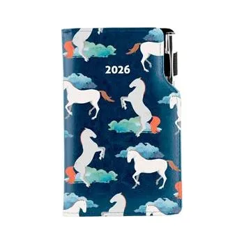 Diář Diář DESIGN týdenní kapesní 2026 český - modrá - Koně