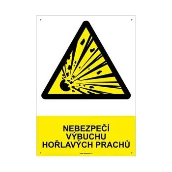 NEBEZPEČÍ VÝBUCHU HOŘLAVÝCH PRACHŮ - bezpečnostní tabulka s dírkami, plast A4, 2 mm