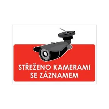 STŘEŽENO KAMERAMI SE ZÁZNAMEM - ČERVENÝ SYMBOL, plast 2 mm, A5