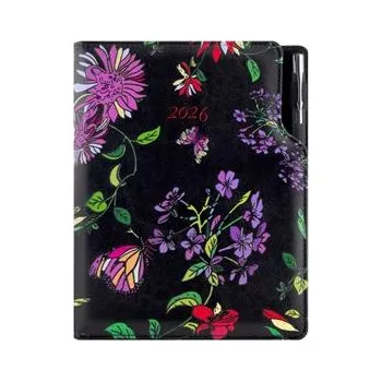 Diář Diář DESIGN denní B6 2026 - černá - Květy