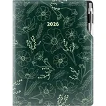 Diář DESIGN denní A4 2026 - zelená - Květiny
