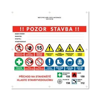 POZOR STAVBA 3 bezpečnostní banner s logem firmy- 100x100 cm