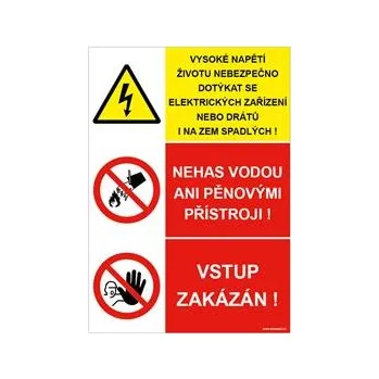 VYSOKÉ NAPĚTÍ (DRÁTY)- NEHAS VODOU - VSTUP ZAKÁZÁN, plast 1mm, A5
