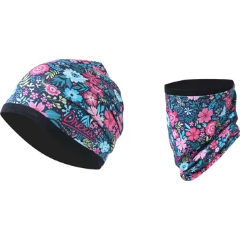 Čepice Dívčí čepice a nákrčník kytičky CF5622 Kugo